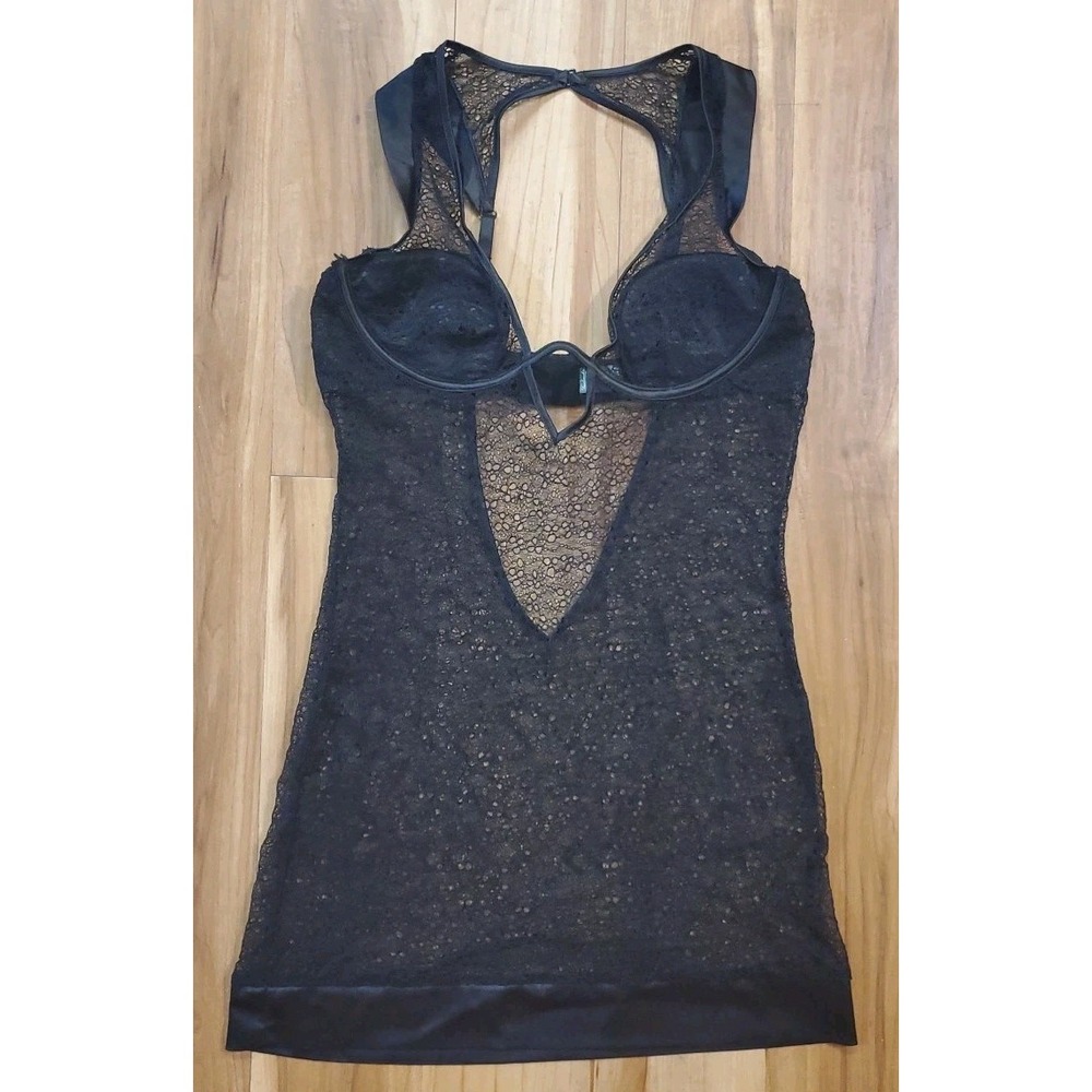 Frederick's of Hollywood Black Lace Chemise with Satin Trim